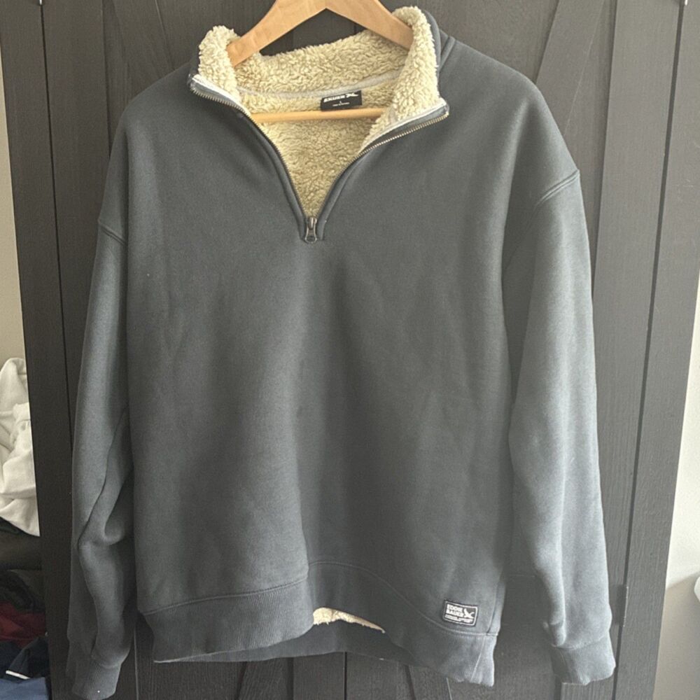 Eddie Bauer 1/4 Zip Fleece Lined Mock Neck Logo Gray Sweatshirt Mens L